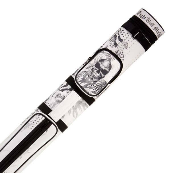 Eight Ball Mafia White Skull and Flames Pool Cue Case - 2x2 - Detail