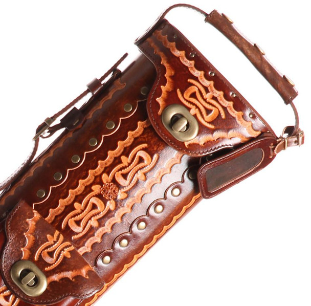 Instroke Saddle Pool Cue Case | Dark Brown/Handpainted/D06 | 2x4 - Top
