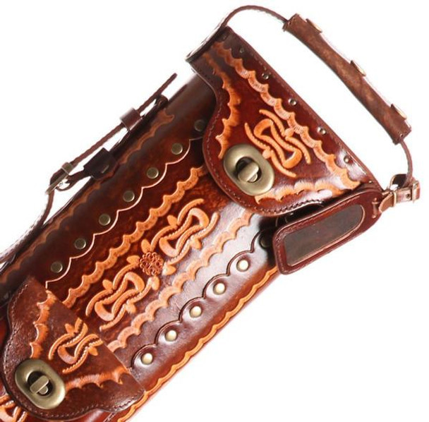 Instroke Saddle Brown Hand Painted D06 Pool Cue Case - 2x4 - Detail