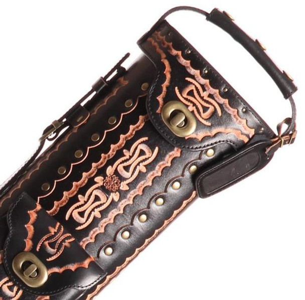Instroke Saddle Black Hand Painted D06 Pool Cue Case - 3x5 - Detail