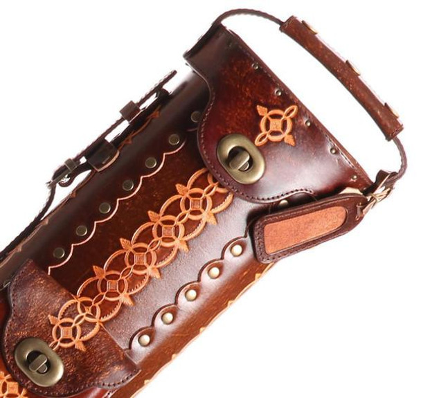 Instroke 3x7 Saddle Brown Hand Painted D05 Pool Cue Case - Detail Instroke 3x7 Saddle Brown Hand Painted D05 Pool Cue Case - Detail