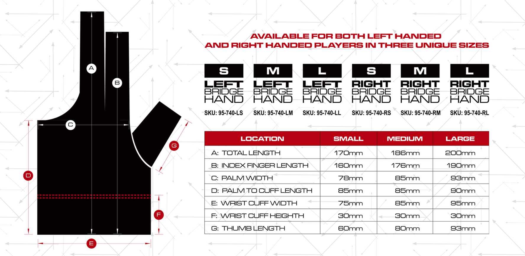 Cuetec Axis Billiard Glove Size Chart