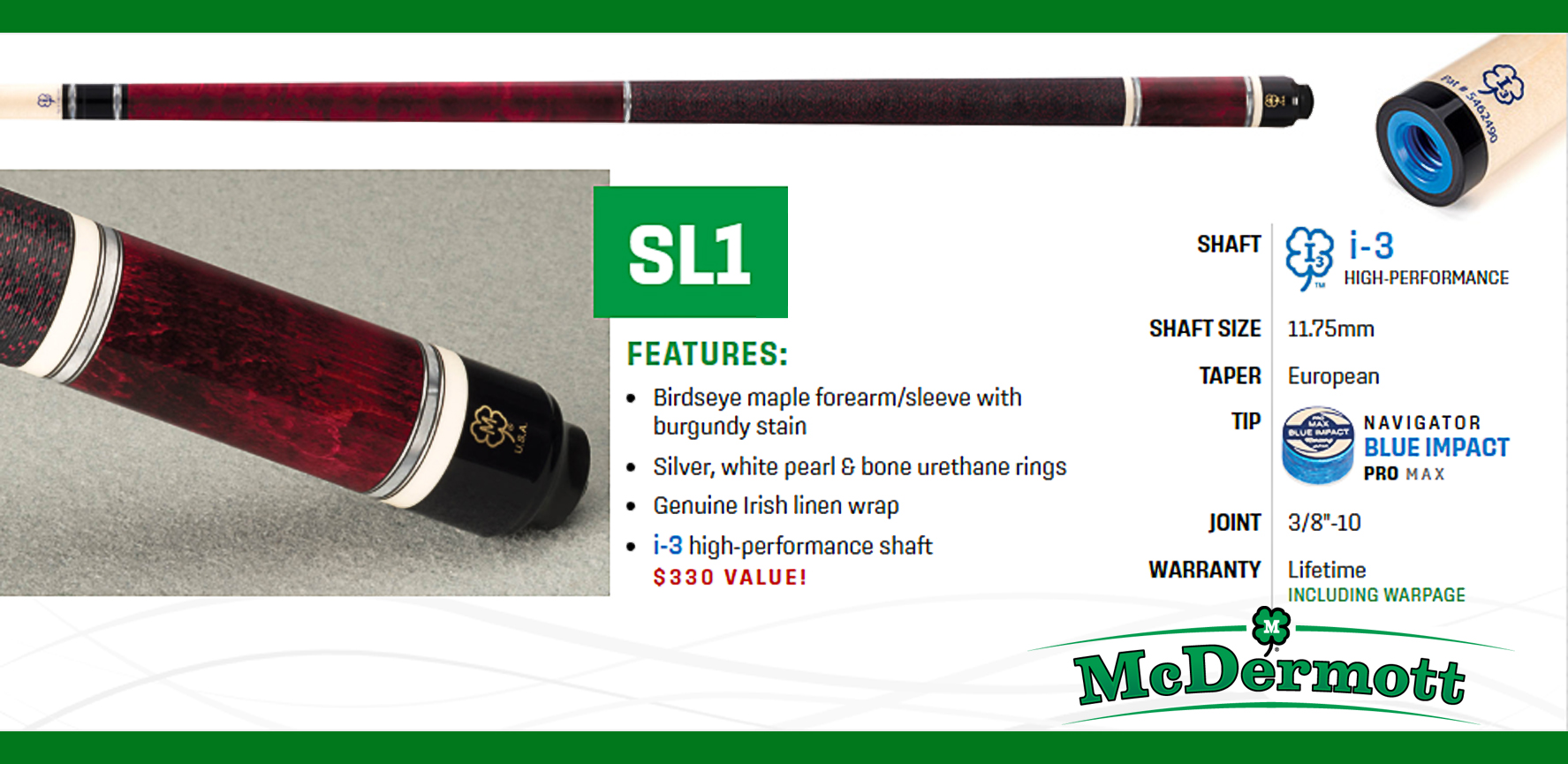 McDermott SL1 Pool Cue Specs