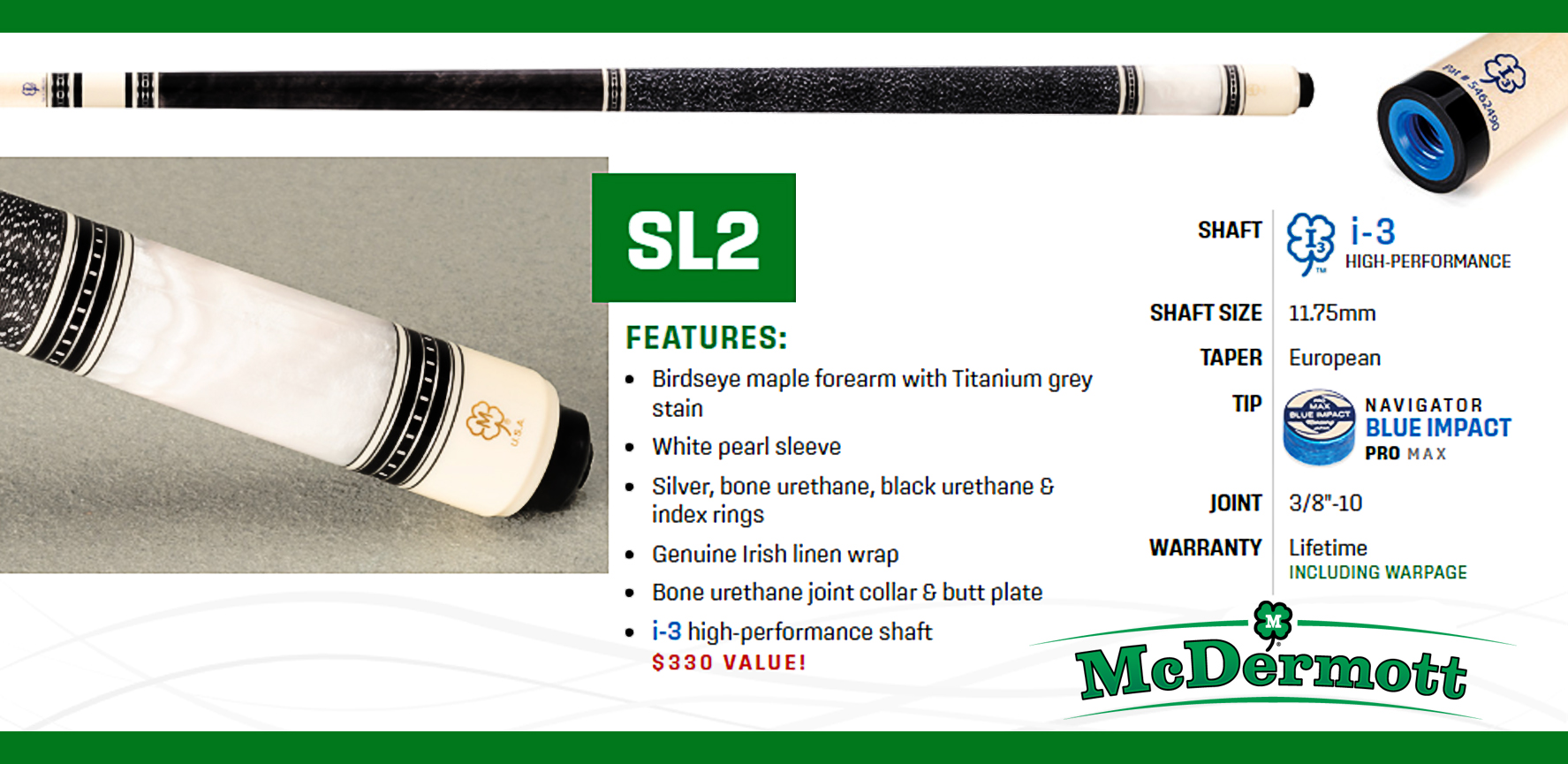 McDermott SL2 Pool Cue Specs