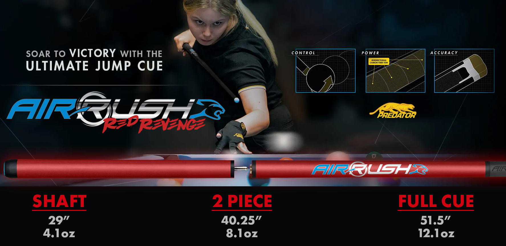 Predator Air Rush Red Revenge Jump Cue - No Wrap - FCI Billiards