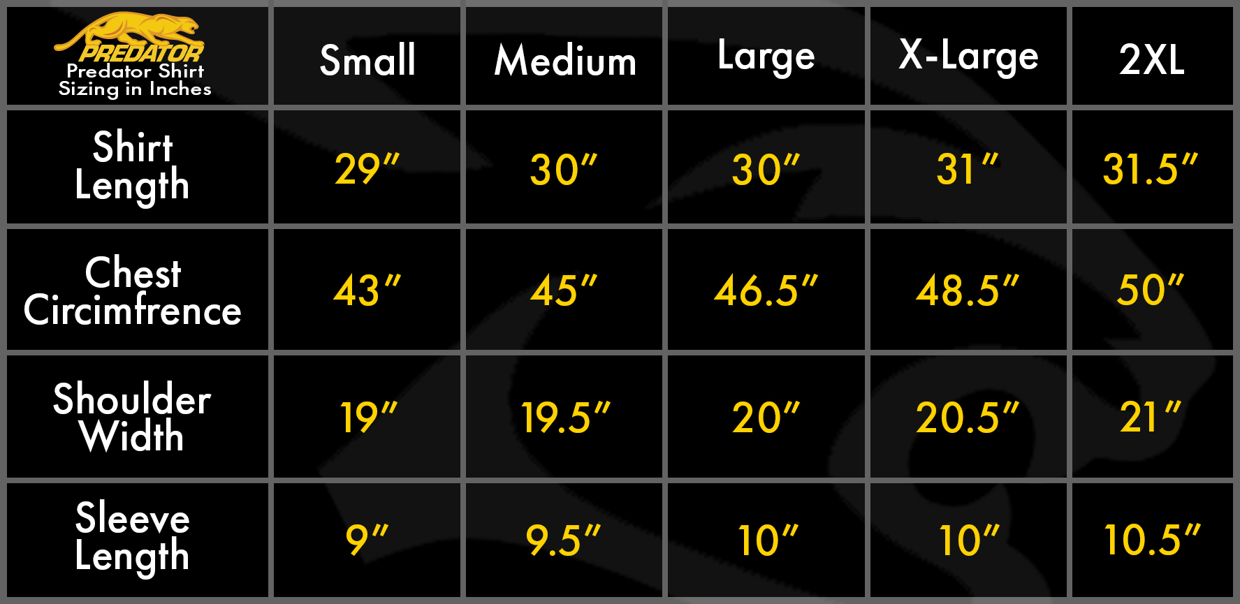 Predator T-Shirt Sizing Guide