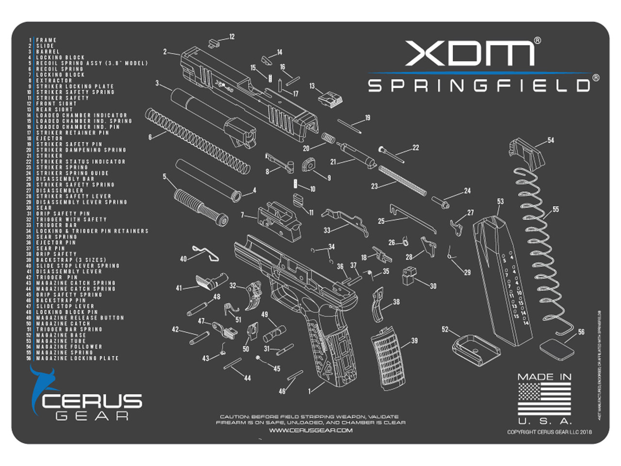 Cerus Gear Pistol Mat for Springfield XDM Schematic Promat Grey