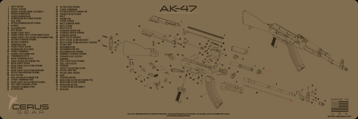 Cerus Gear Gun Mat for AK-47 Rifle Schematic Promat Coyote Brown