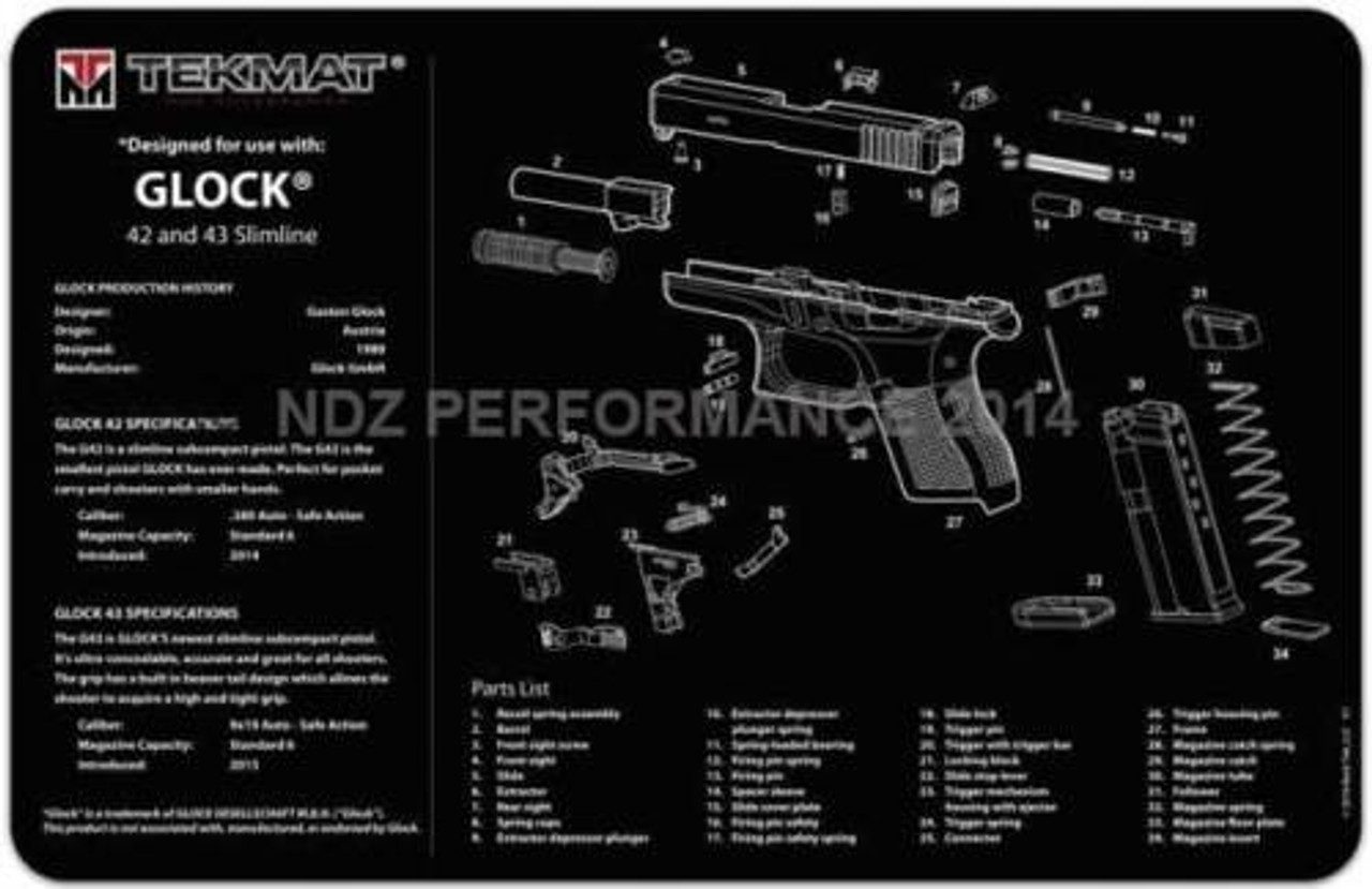 TekMat TEKR204243 Ultra Premium Cleaning Mat For Glock 42/43 Parts Diagram  15 x 20