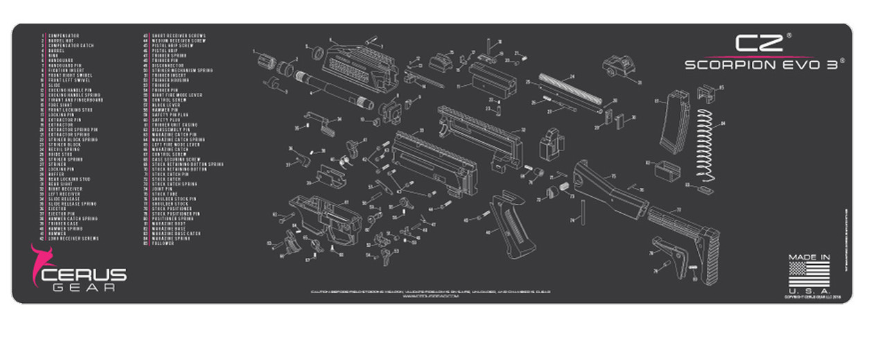 シリウスページ Cerus Gear Gun Mat for CZ Scorpion EVO 3 Rifle Schematic Promat