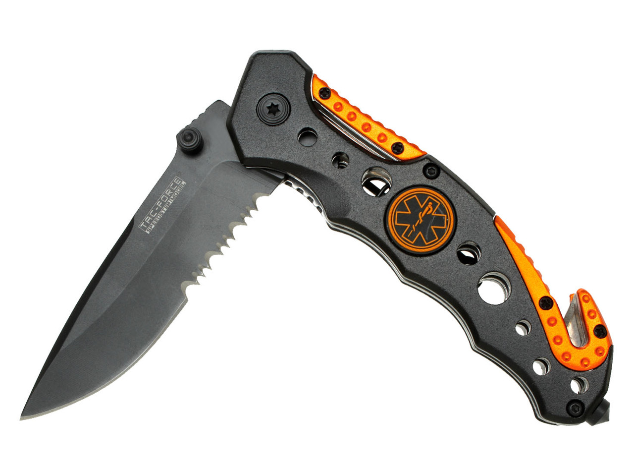 Tac Force TF-723EM Taschenmesser – Mit Gürtelclip, Glasbrecher & Sitzgurtschneider, Schwarz