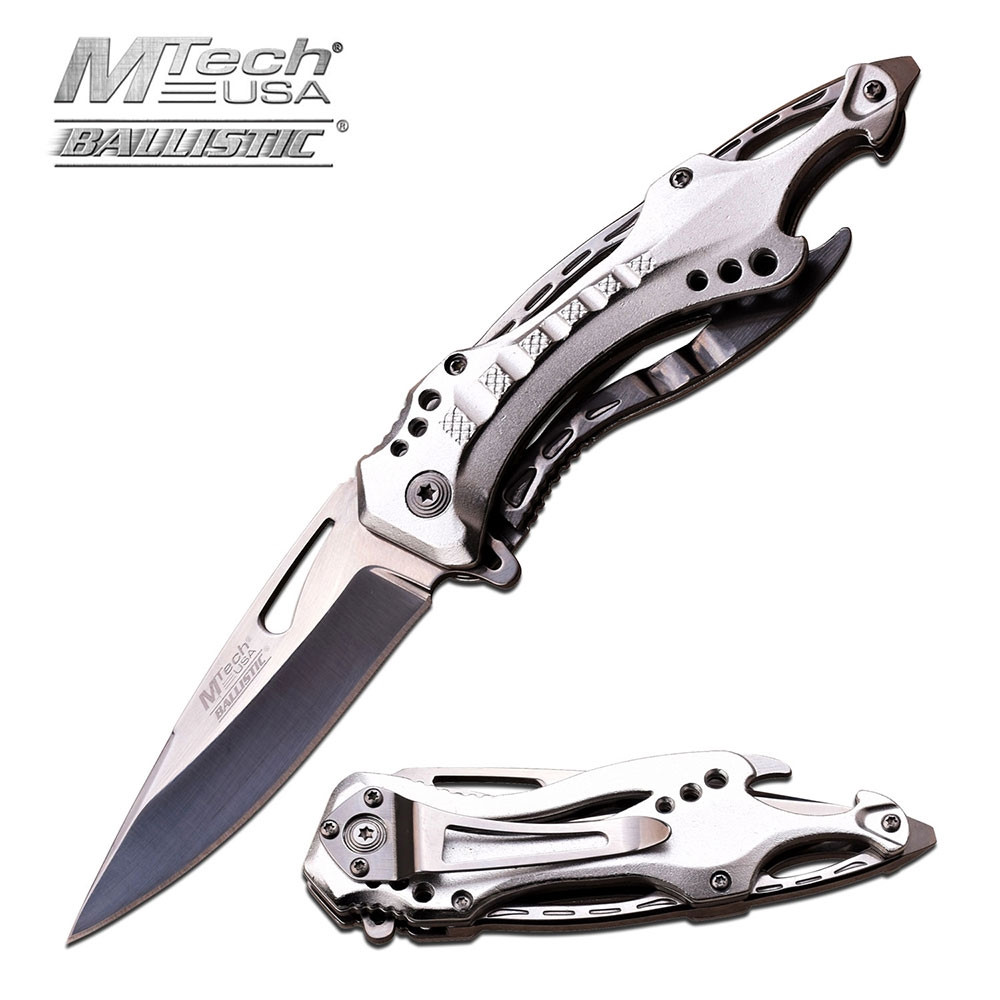 Mtech Skeleton Spring Assisted Knife Silver MT-A705SL | NDZ