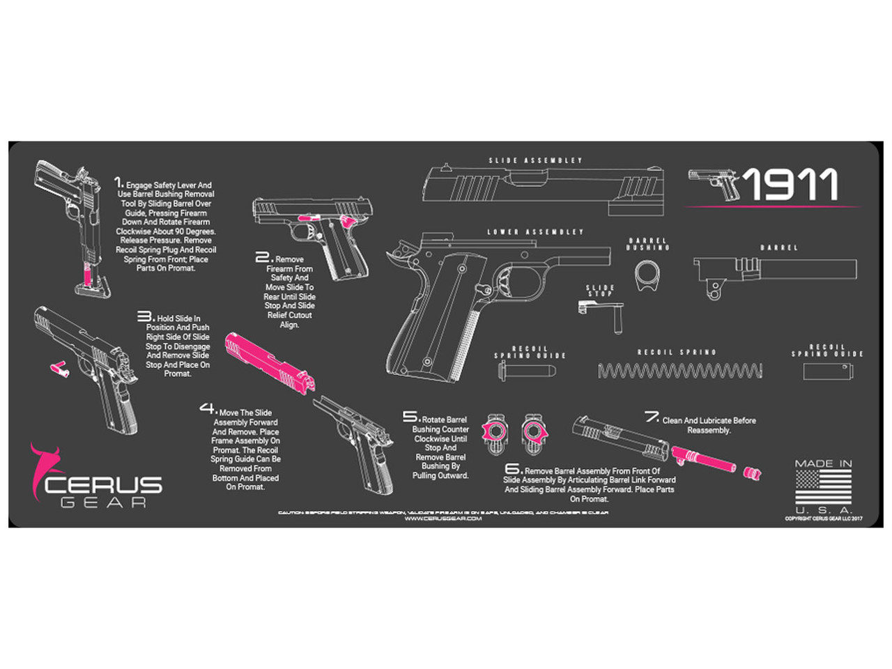 Cerus Gear Gun Mat for 1911 Instructional Promat Grey Pink | NDZ