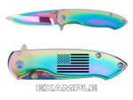 TAC-FORCE TF-862RB 3" Spring Assisted Folding Pocket Knife Rainbow - Lasering Example