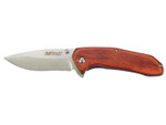 Mtech Spring Assisted Folding Knife - Silver - Brown Wood Slim Sleek EDC 3" Blade  - Left Side View