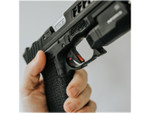 True Precision Axiom Trigger For Full Size Glock Models Gen 1-4, Black Red - Installed on the Gun