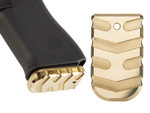 NDZ Glock 43X, 48 Brass Magazine Plate, Aspis Cut - Product with Gun
