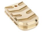 NDZ Glock 43X, 48 Brass Extended Magazine Base Plate, Aspis Cut - Angled View