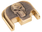 NDZ Ruger RXM 3D NDZ Skull Rear Slide Plate, Brass - Notch Angled View Front