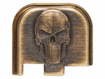 NDZ PSA Dagger Micro 3D NDZ Skull Rear Slide Plate, Brass - Front View