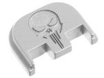 NDZ Rear Slide Cover Plate For Glock GEN 5 with Laser Deep Engraved NDZ Skull 1 in Silver - Angled View Left