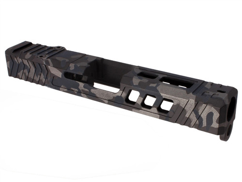 NDZ19 T.R.O.I. Slide Upgrade For Glock 19 GEN 1-3 With RMR Cut And Plate in Cerakote Multicam Black, Tungsten & Grey - Free Rear Plate with Purchase
