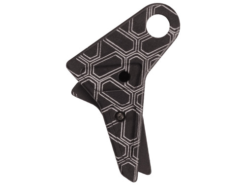 True Precision Axiom Trigger Shoe for Glock Gen 1-4 Black Hex Net Engraved by NDZ - Side View Down
