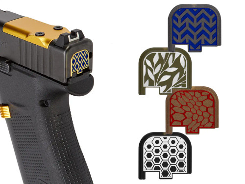NDZ Glock 43X 48 43 Rear Slide Plate with Engraved Patterns, Brass - Multiple Variations