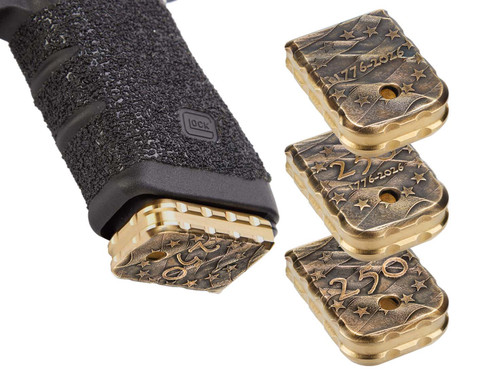 NDZ Glock USA 250th Anniversary Brass Extended Magazine Base Plates - Multiple Variations with Gun