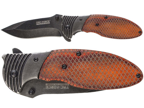 TAC-FORCE Spring Assisted Folding Pocket Knife - Textured Wooden Handle TF-910WD 3.3" Blade - Blade Open and Closed