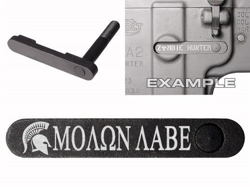 NDZ for AR-15 SW 15-22 Black Magazine Catch Spartan Helmet Molon Labe 1LT