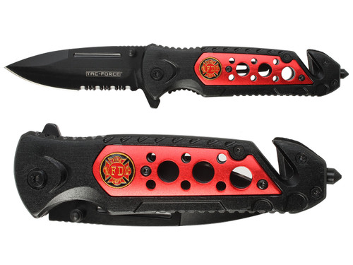 TAC-FORCE TF-637FD Fire Dept 3.25" Spring Assisted Folding Pocket Knife Black Red - All Angles