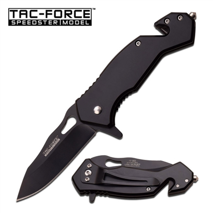 TAC-FORCE TF-903BK 6.5" Glass Breaker Seat-Belt Cutter Spring Assisted Pocket Knife Black (*LZ)