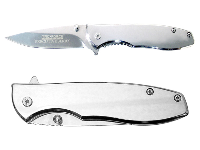 TAC-FORCE TF-573C 2.5" Spring Assisted Pocket Knife Chrome - All Angles