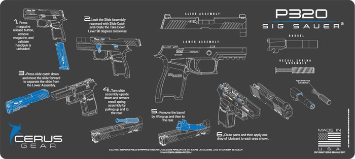 Cerus Gear Gun Mat for Sig Sauer P320 Instructional Promat Grey Blue