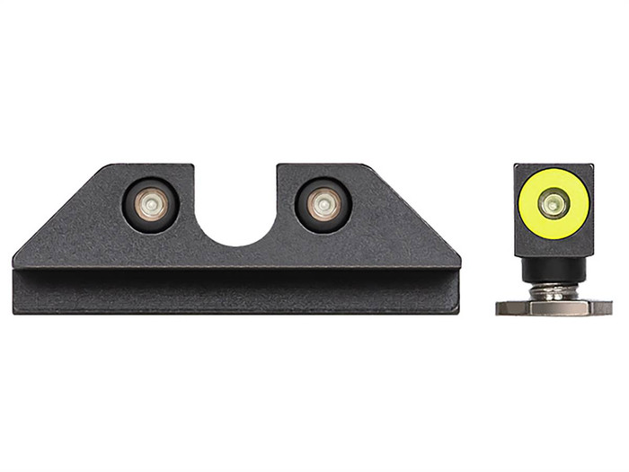 Night Fision Sight Set For Glock 9mm, .40, .45 G.A.P and .357 Gen 1-5 "U" Notch with Yellow Outline and Green Tritium