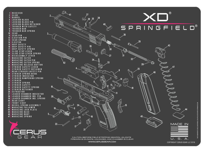 Cerus Gear Pistol Mat for Springfield XD Schematic Promat Grey Pink