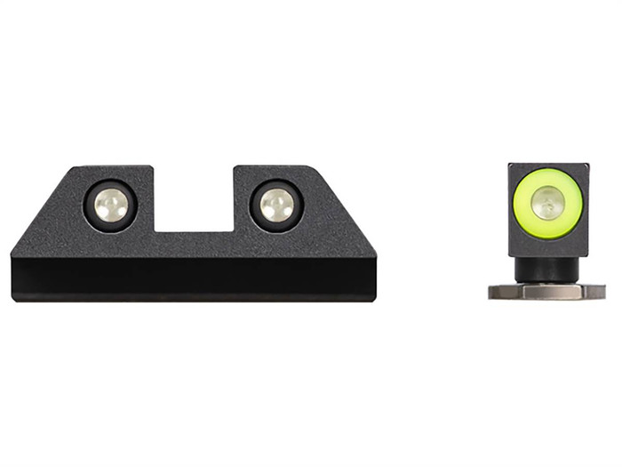Night Fision Sight Set For Glock Slimline 42 43 & 43X Models Square Notch with Yellow Outline and Green Tritium - Complete Kit