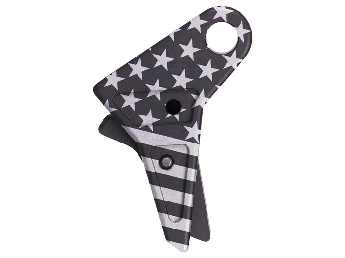 True Precision Axiom Trigger Shoe for Glock Gen 1-4 and 42 43 43X 48 Black US Flag Engraved by NDZ - Right Side View