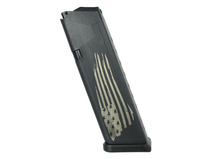 Glock OEM Magazine for 17 34 Gen 1-4 10 Round 9mm WTP Distressed Flag No Text - Side View