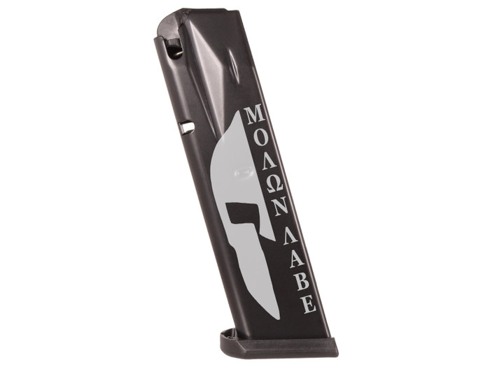 Canik OEM Magazine for TP9, METE, Full Size, 10 Round, Molon Labe Spartan Helmet - Side View