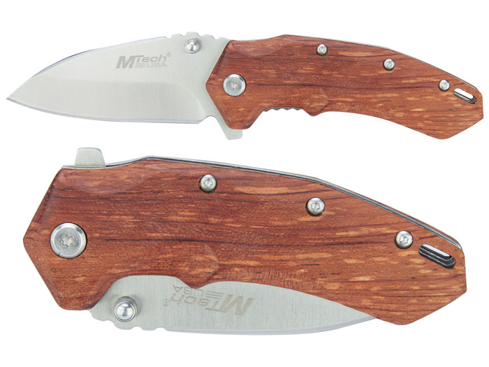 Mtech USA MT-A1158BR Spring Assisted Knife Stainless Brown - Blade Open and Closed