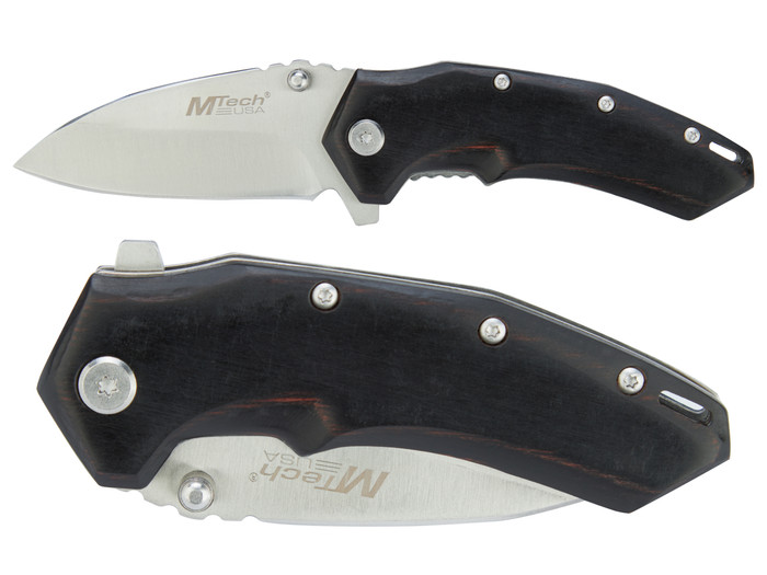 Mtech USA MT-A1158BK Spring Assisted Knife Stainless Black - Blade Open and Closed
