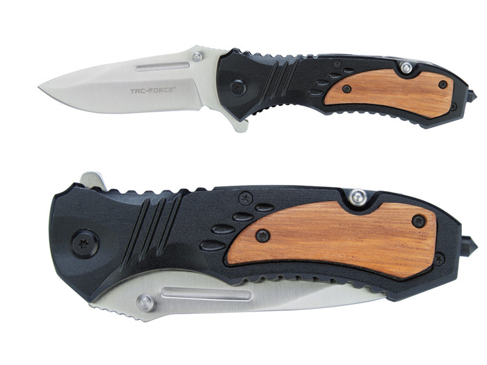 Tac-Force TF-606BZW Spring Assisted Knife Stainless Black - Blade Open and Closed