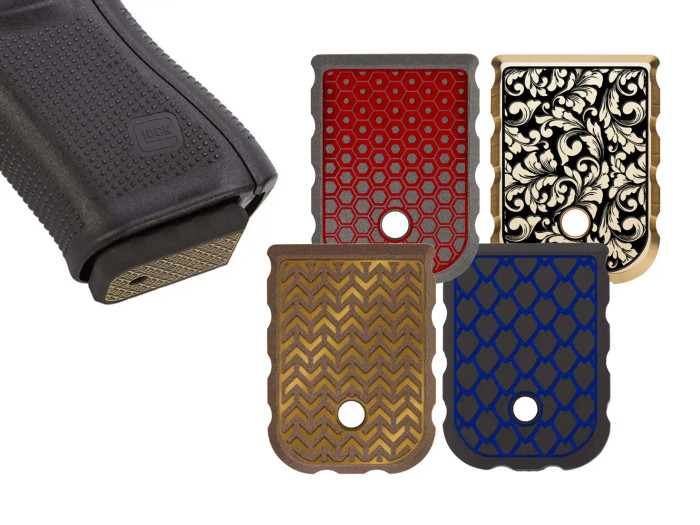 NDZ Glock Gen 1-5 Magazine Floor Plate with Engraved Patterns, Brass - Multiple Variations