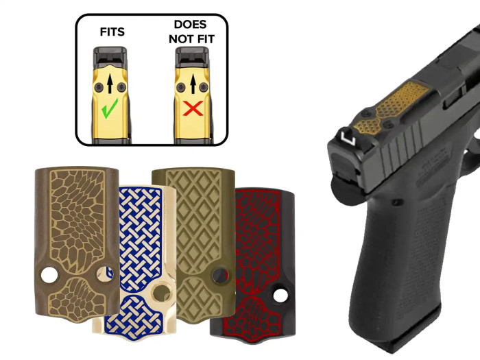 NDZ Glock 43X, 48 MOS Optic Cover Plate with Engraved Patterns, Brass - Multiple Variations with Chart