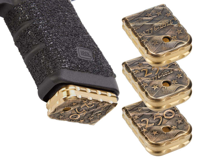 NDZ Glock USA 250th Anniversary Brass Extended Magazine Base Plates - Multiple Variations with Gun