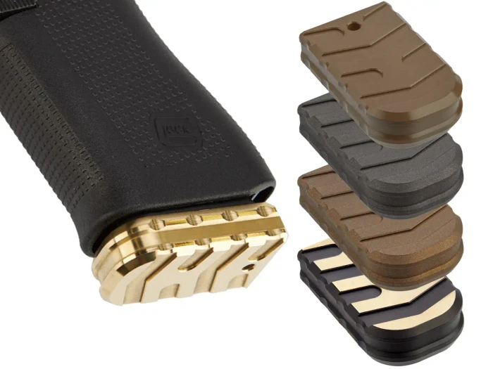 NDZ Glock 43X, 48 Brass Extended Magazine Base Plate, Aspis Cut - Multiple Variations