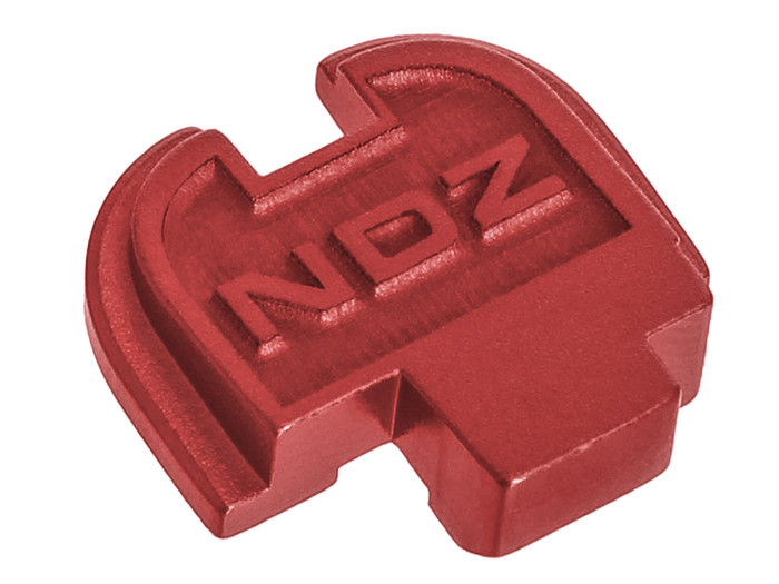 NDZ Red Springfield Armory XD-S 9MM .40 .45 Rear Slide Cover Plate NDZ Logo - Front View