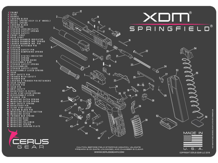 Cerus Gear Pistol Mat for 1911 Schematic Promat Grey Pink | NDZ